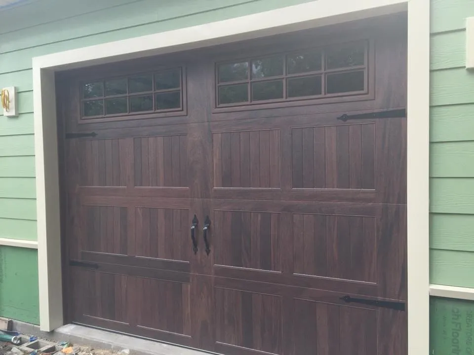 Wood-look carriage-style garage door